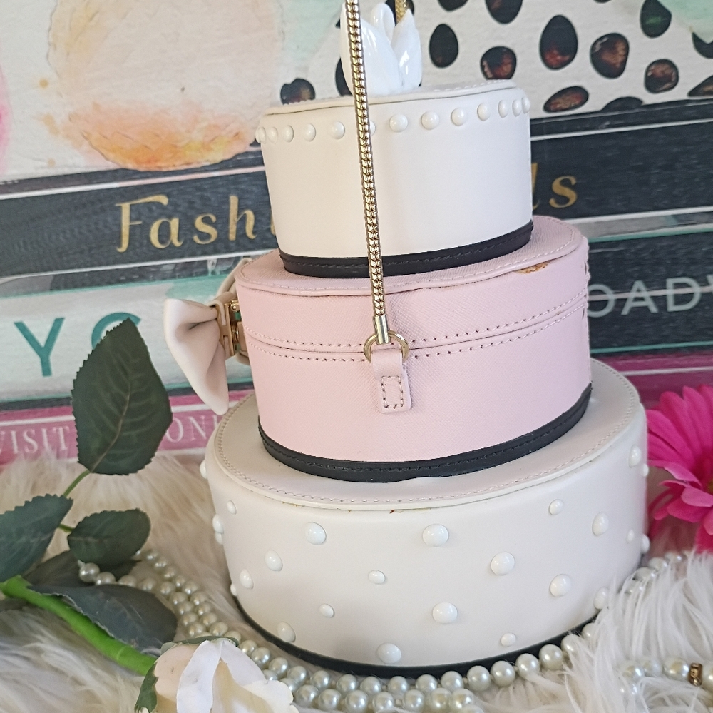 NEW Rare Kate Spade Wedding Belles Swan Pink White 3D Tiered Bridal Cake Clutch - Picture 10 of 16